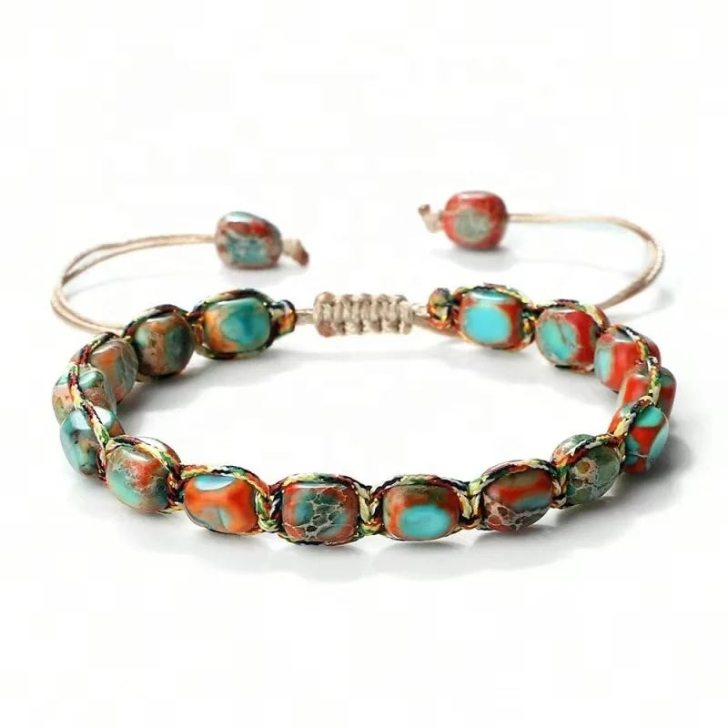 Handmade Stone Bracelet Jewelry Braided Charm Natural Gemstone Irregular Sea Sediment Jasper Beaded Bracelet Gift for Women