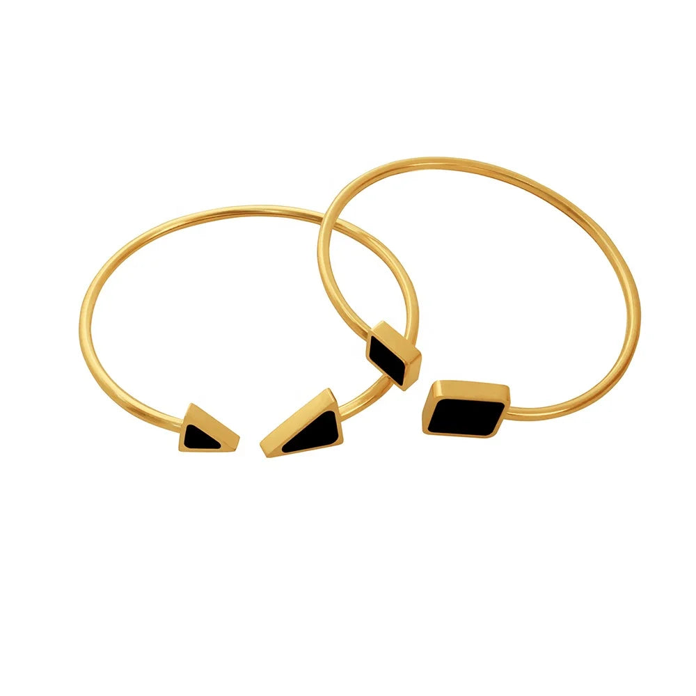 Open Triangular Square Black Shell Titanium Steel 18K Gold Plated Bracelet Stainless Steel Bracelet