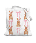 Handmade Luxury Pink Bunny Bow Tote Bag Custom Logo Durable Canvas for Women-Reusable Grocery & Gift Shopping Basket