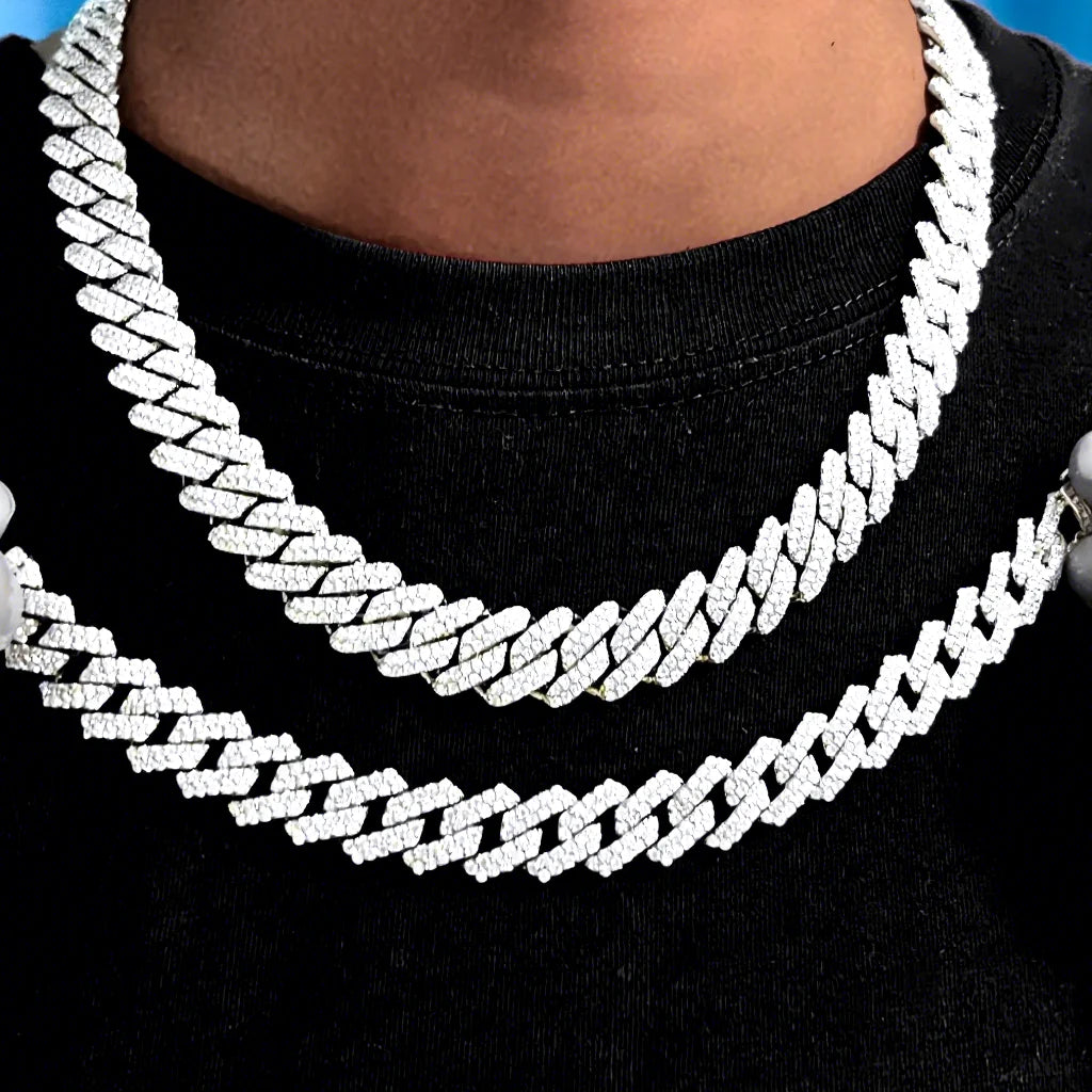 Rarity 12mm S925 Solid Silver Cuban Link Mossanite Chain Cuban Chunky VVS Real Diamond Lab Moissanite Cuban Link Chain