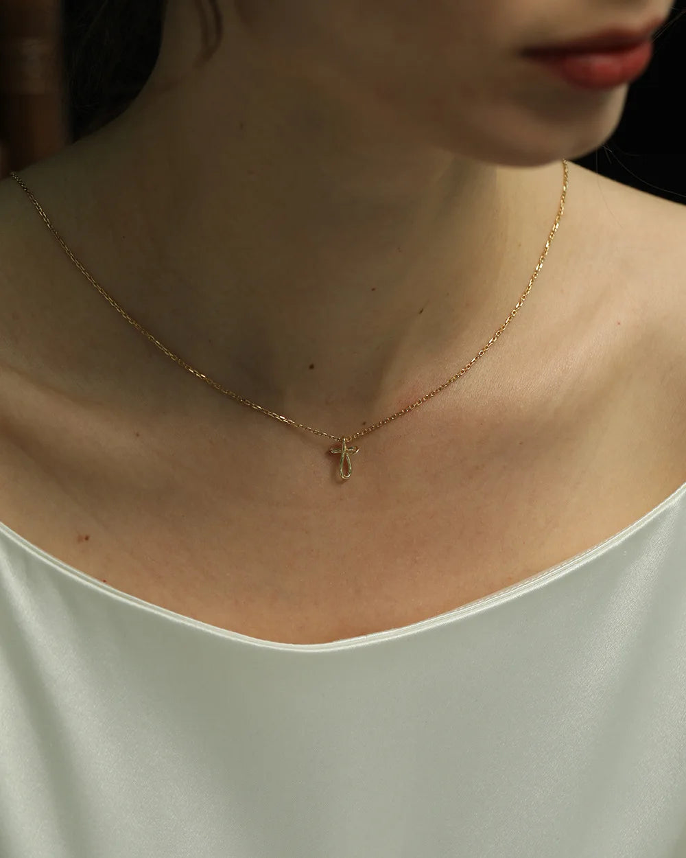 Newest Creative Simple 14K Gold Plating Pure 925 Sterling Silver Cross Pendant Necklace for Women