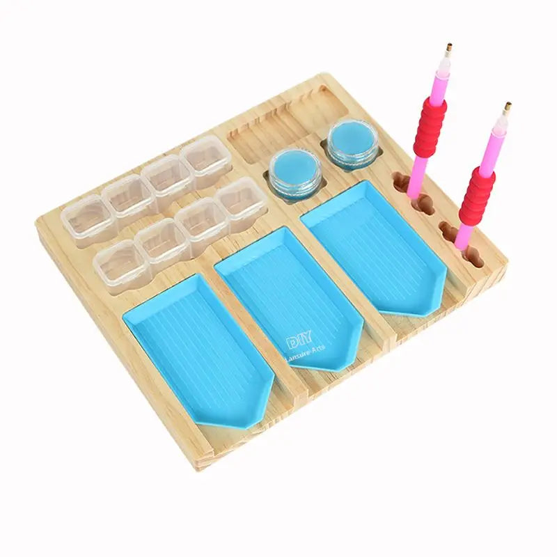 LS 5D Diamond Painting Kit Classic Wooden Storage Tray Point Drill Pen Bead Organizer Box Plastic Classic Tools Holder