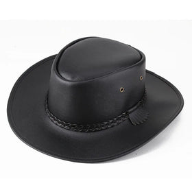 Fashion Men Leather Cowboy Western Hat Cattlemen Black Cowboy Hats Leather