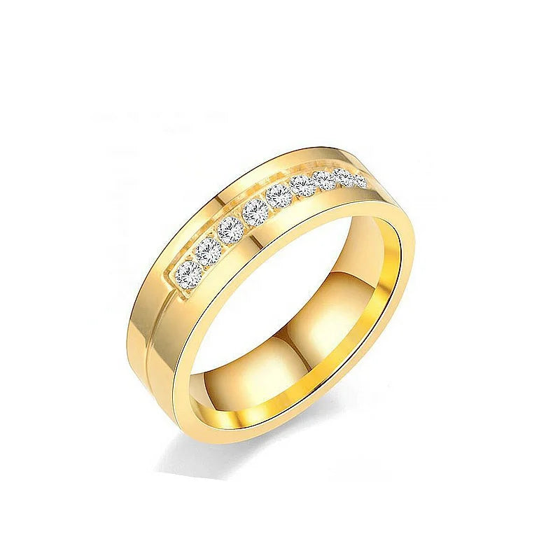 Stainless Steel Zircon Women and Men Ring Jewelry Gold Plated Stainless Steel Couple Rings for Lovers