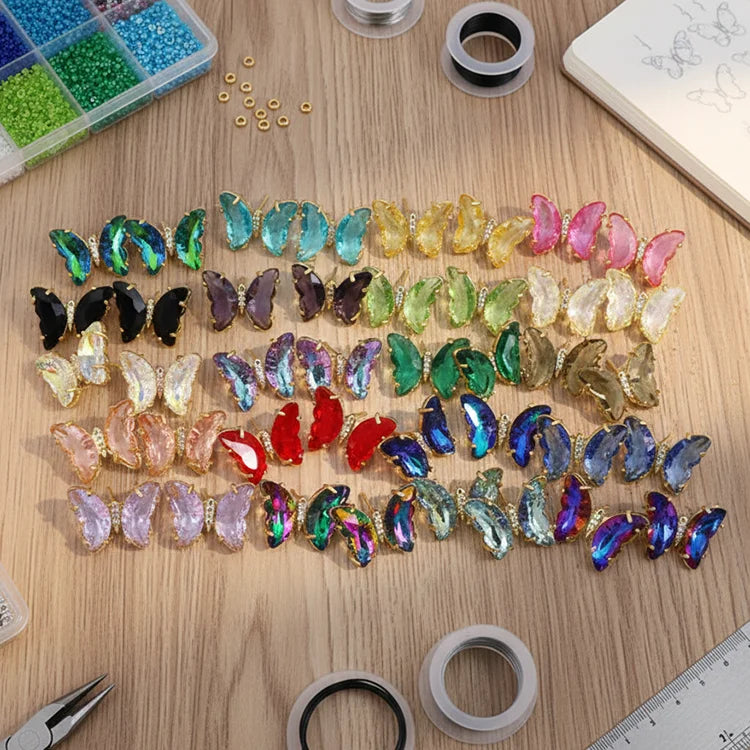 EC1809 18K Gold Plated Butterfly Stud Earrings CZ Micro Pave Simulated Crystal Earrings for Women & Girls