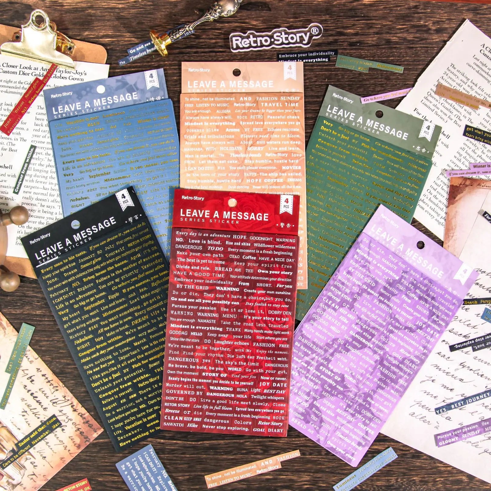 4 Sheets/pack of Tablet Stickers Message Series English Manual Account DIY Material Decoration Base Stickers 6 Styles