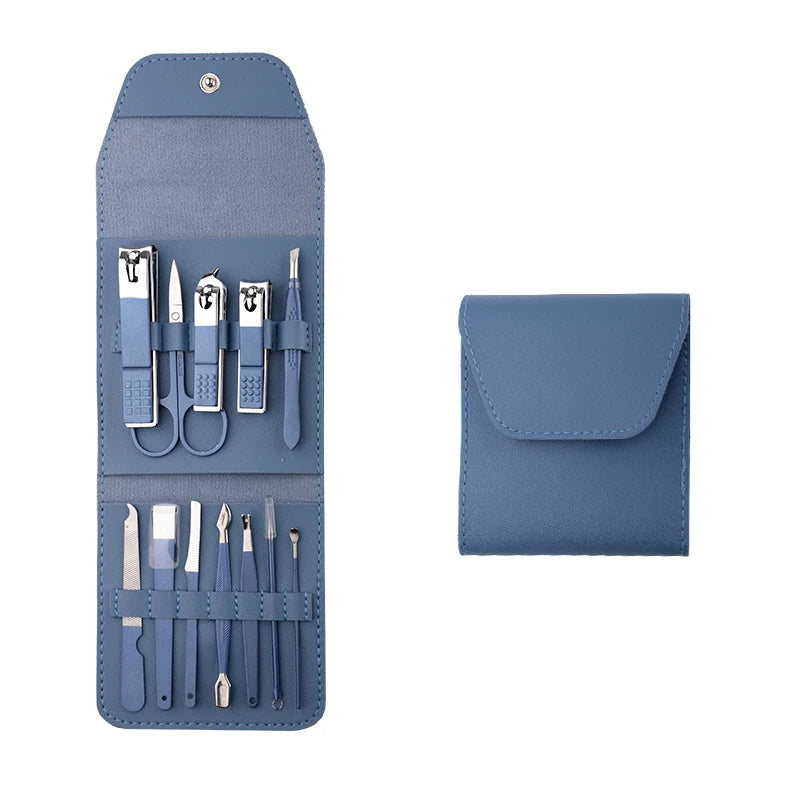Factory 16pcs Stainless Steel Nail Clippers Set Beauty Nail Care Tools with Leather Case for Manicure & Pedicure