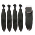 Straight Bundles With Closure 4x4 5x5 HD Transparent Lace Frontal Closure With Bundles Peruvian Remy Hair Weave Extension