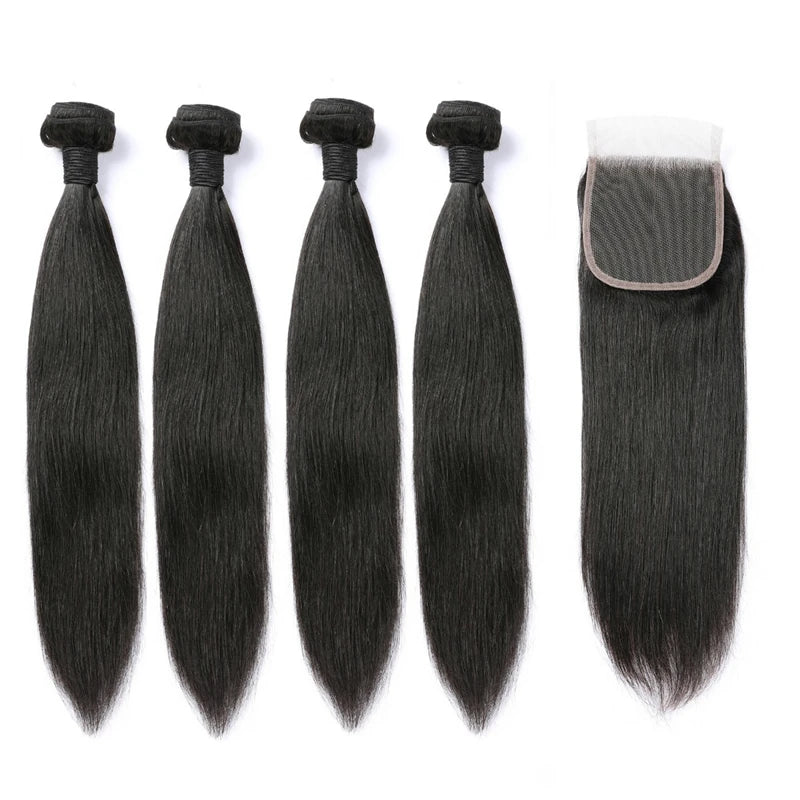 Straight Bundles With Closure 4x4 5x5 HD Transparent Lace Frontal Closure With Bundles Peruvian Remy Hair Weave Extension