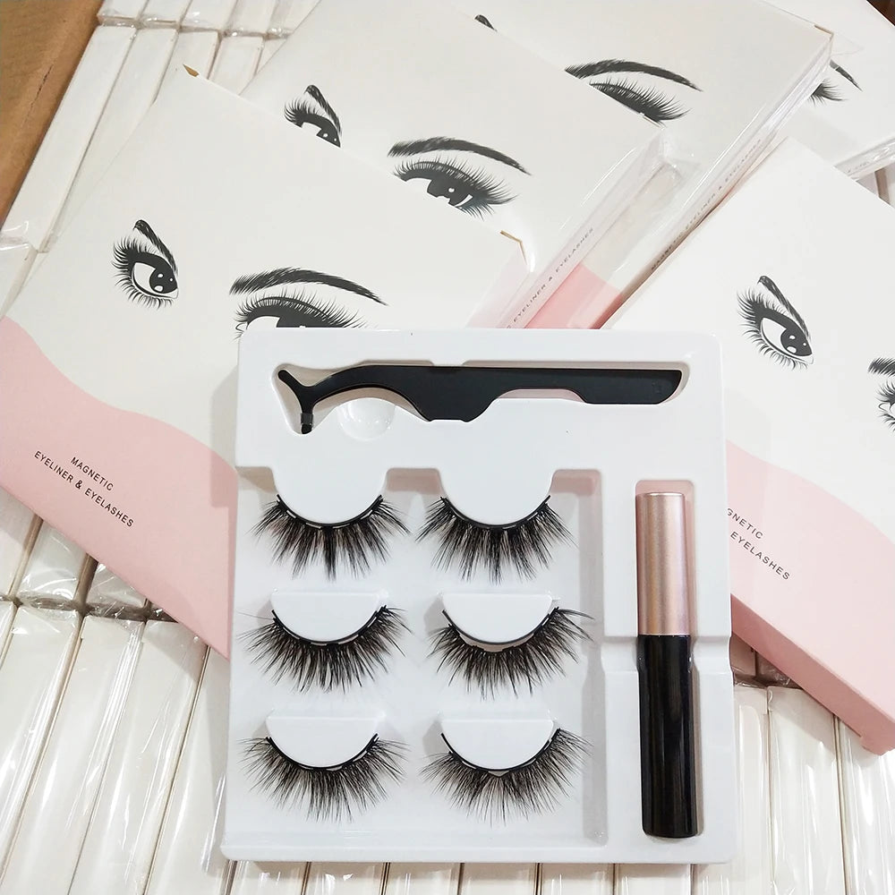 Manufacturers Water Proof Magnetic Lashes 3D False Eyelash With Eyeliner and Tweezers Newest Styles Magnetic Eyelashes