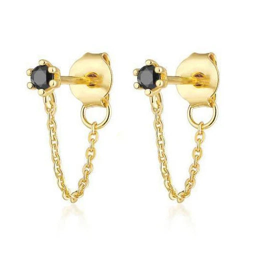 Gemnel Latest Trendy 925 Sterling Silver Black CZ Chain Stud Earrings Women