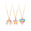 3pcs /set Wholesale Rainbow Dripping Oil Best Friends Pendant Necklace for Girls Rainbow Star Heart Pendant BFF Necklace Set
