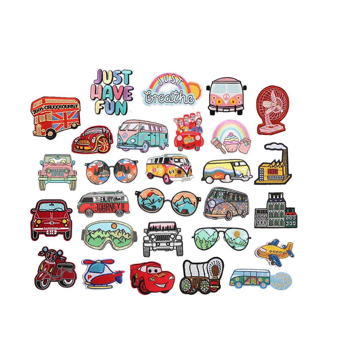 Good Quality Journey Travel Vacation Tourism Tour Bus Car Sunglass Design Iron on Embroidered Patches for Denim Jackets