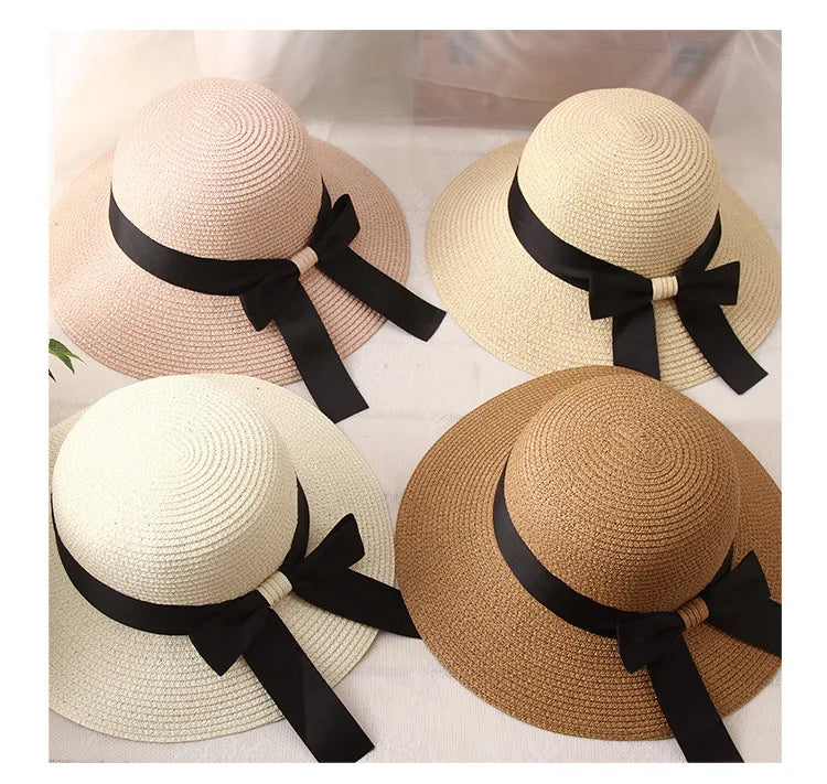 Wholesale Ladies Summer Hats Straw Hats With Bow Ribbon for Women Outdoor Voion Foldable Beach Sunhat