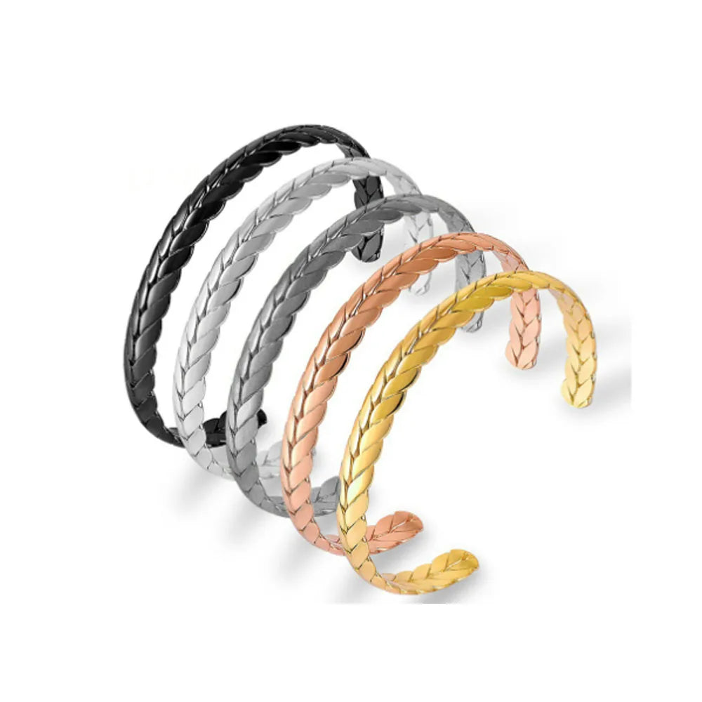 Fashion Trendy Chic Stainless Steel Real Gold Plated Open Cuff Bangle 8mm Wide Bangles Bracelets Jewelry Wheat Chain Shape