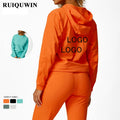 RUIQUWIN Factory Customized Hoodie Sports Wear Top and Pants Women Sportswear Adjustable Elastic Fashion Running Wear Set