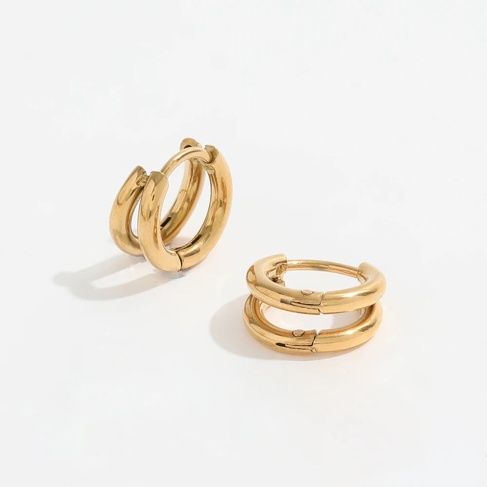 New Trendy Earring 18K Gold Plated Double-layer Simple C Hoop Earrings for Women Stainless Steel Jewelry Wholesale
