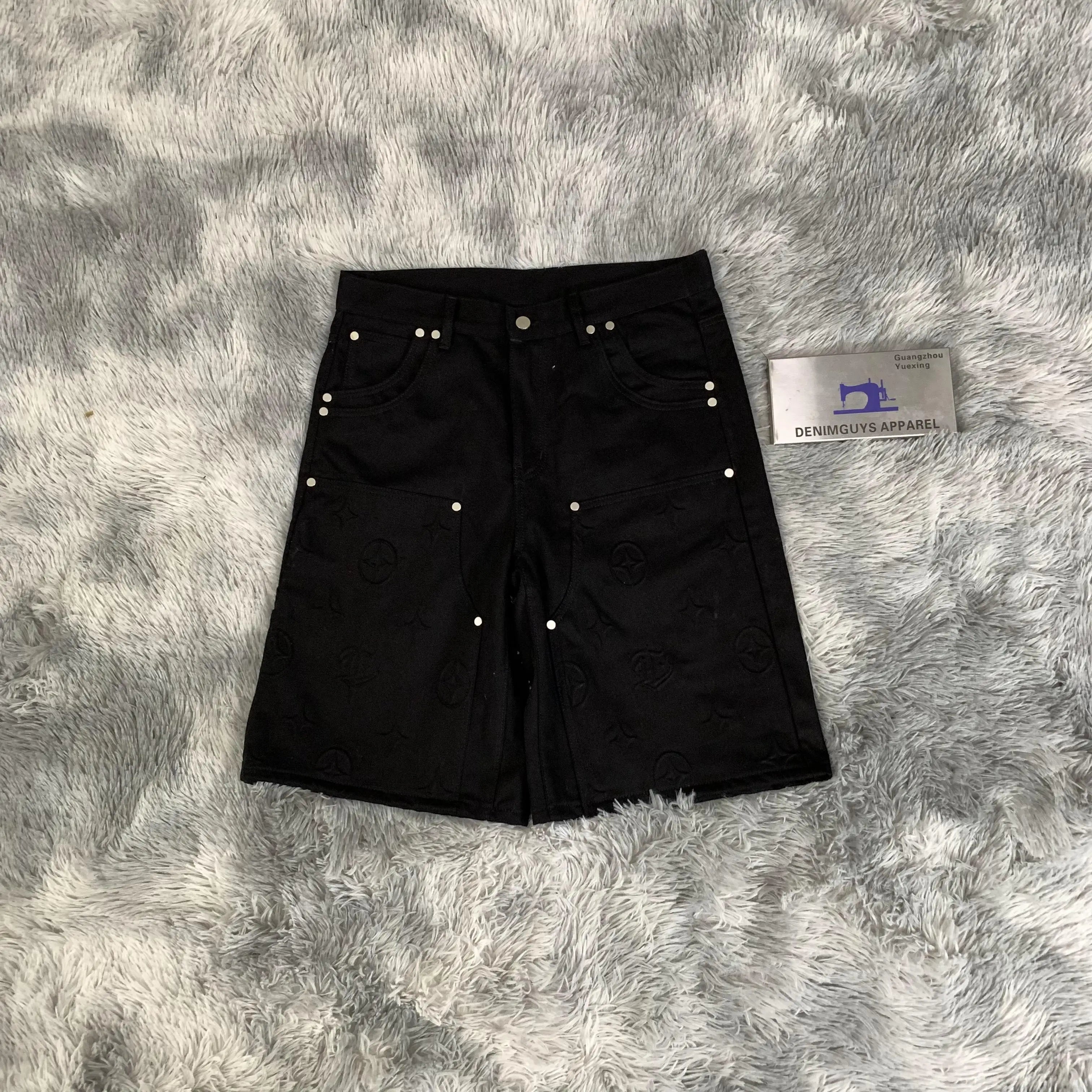 DENIMGUYS Men's Knee Length Carpenter Work Shorts Streetwear Vintage Men Loose 3d Embossing Short Pants