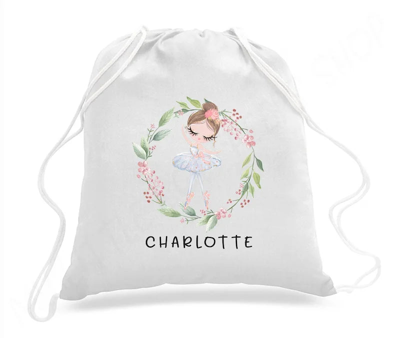 Personalized Floral Ballerina Drawstring Tote Bag Girls Backpack Recyclable Ballet Gift Bag for Dance Students