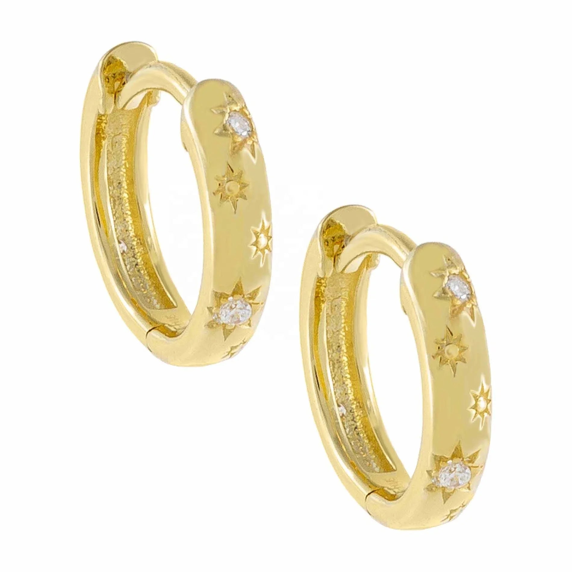 S925 Sterling Silver Small Starburst Huggie Hoop Earring Delicate Jewelry Wholesale