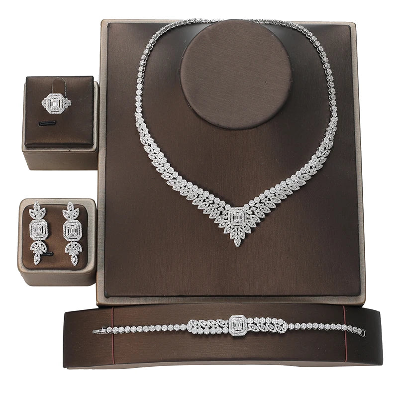 Colorful Cubic Zircon Jewelry Set for Women Luxury Wedding Emerald Black Blue Fuchsia CZ Necklace Set for Bride Exquisite CN3030