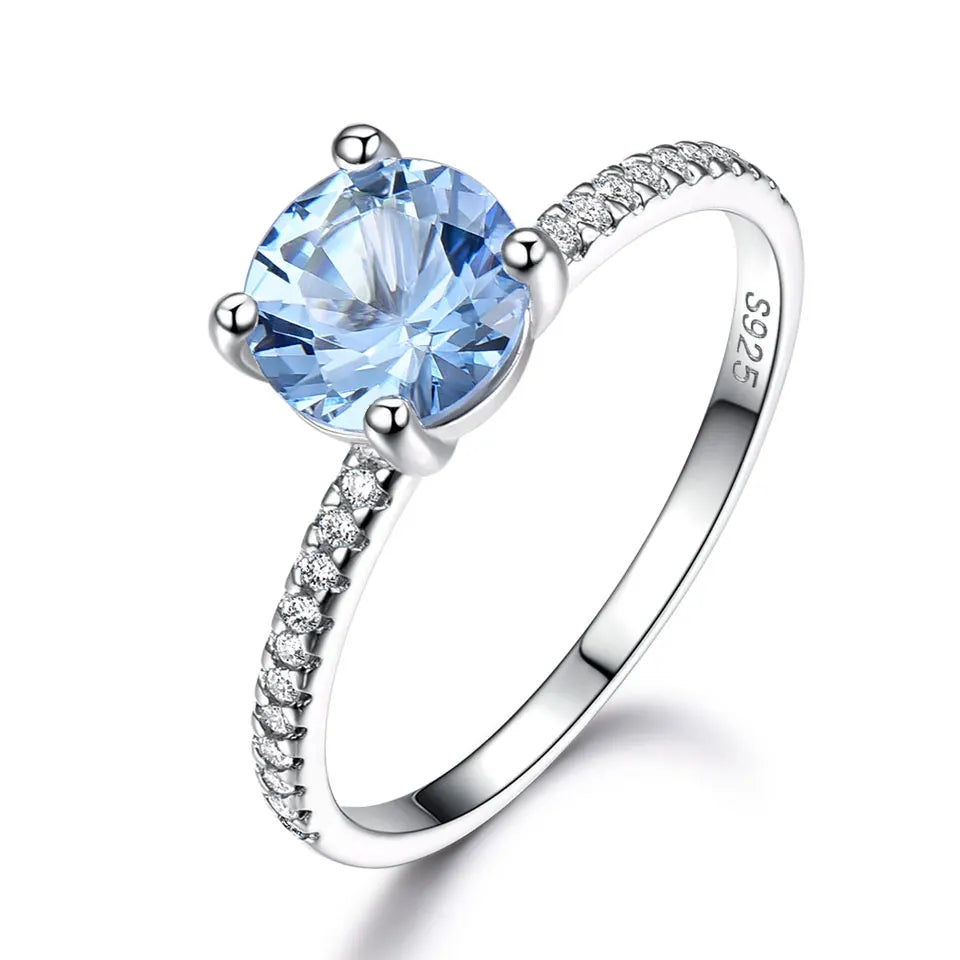 Top Quality Trendy Blue Rhinestone Ring Crystal Wedding Ring for Women Sterling Silver Jewelry
