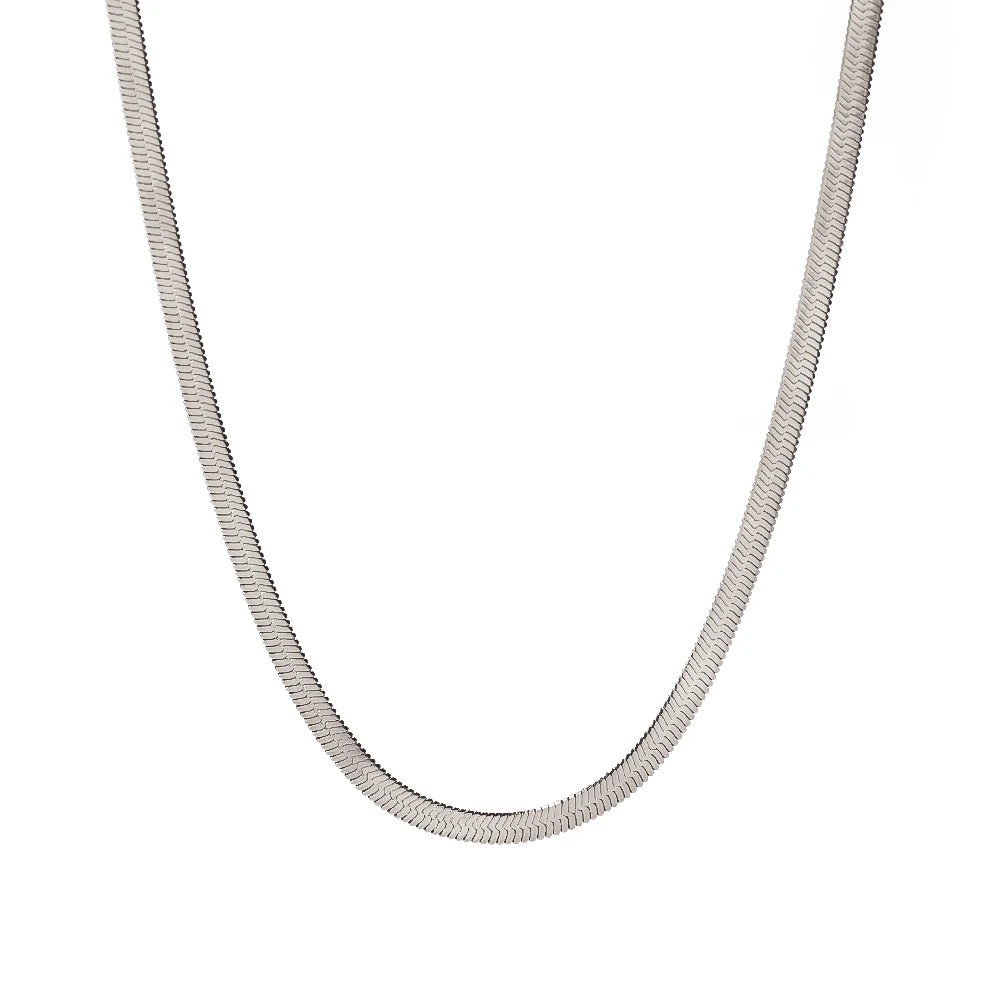 Minimalist Style Women's Flat Snake Chain Choker Necklace High-Polished Stainless Steel Daily Wear Opp Bag 1-2 Years