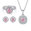 Jewelry Sets Square Pink Colored Zircon Sterling Silver Sets