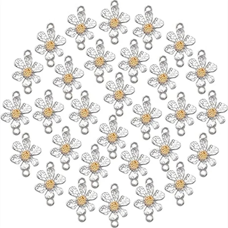 Enamel Flower Pendant Daisy Floral Connector Charm with Double Loops for DIY Beads Bracelet Earring Necklace Jewelry Making