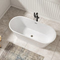 US Free Shipping Gloss White 63inch  Oval Acrylic Soaking Tub Ergonomic Stand Alone Freestanding Bathtub with Chrome Drain
