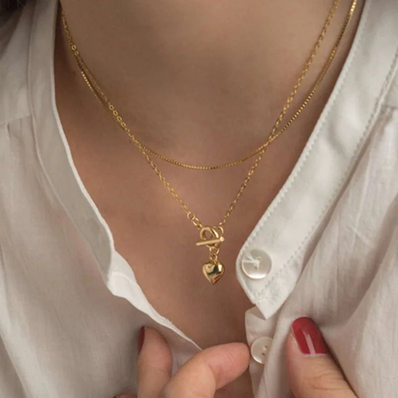 Jewelry Wholesale Gold Finish Heart Pendant Necklace Toggle Necklace Stainless Steel Heart Necklace
