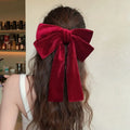 MIO Large Velvet Hair Spring Clip Big Bowtie Sweet for Lady Red Velvet Bowknot Women Long Tassel Ribbon Hairpins Handmade