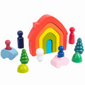 Wooden Rainbow Stacker with Peg Dolls Wooden Stackers Wooden Village House Set Desktop Stackers Educational Toys for Kids
