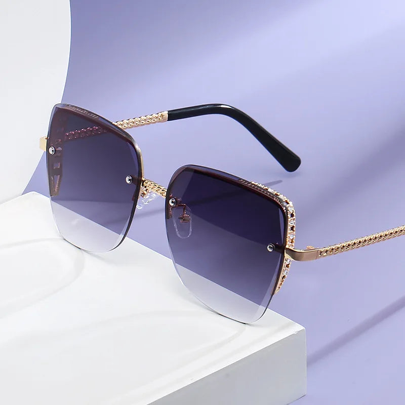 CROESUS Luxury Designer Women's Fashion UV400 Metal Oversized Sunglasses