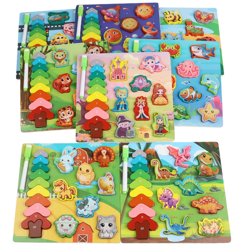 2026 New Montessori Children's Wooden 3D Tree Scene Jigsaw Puzzle Drawing Board Game Educational Learning Gift Toys for Kids