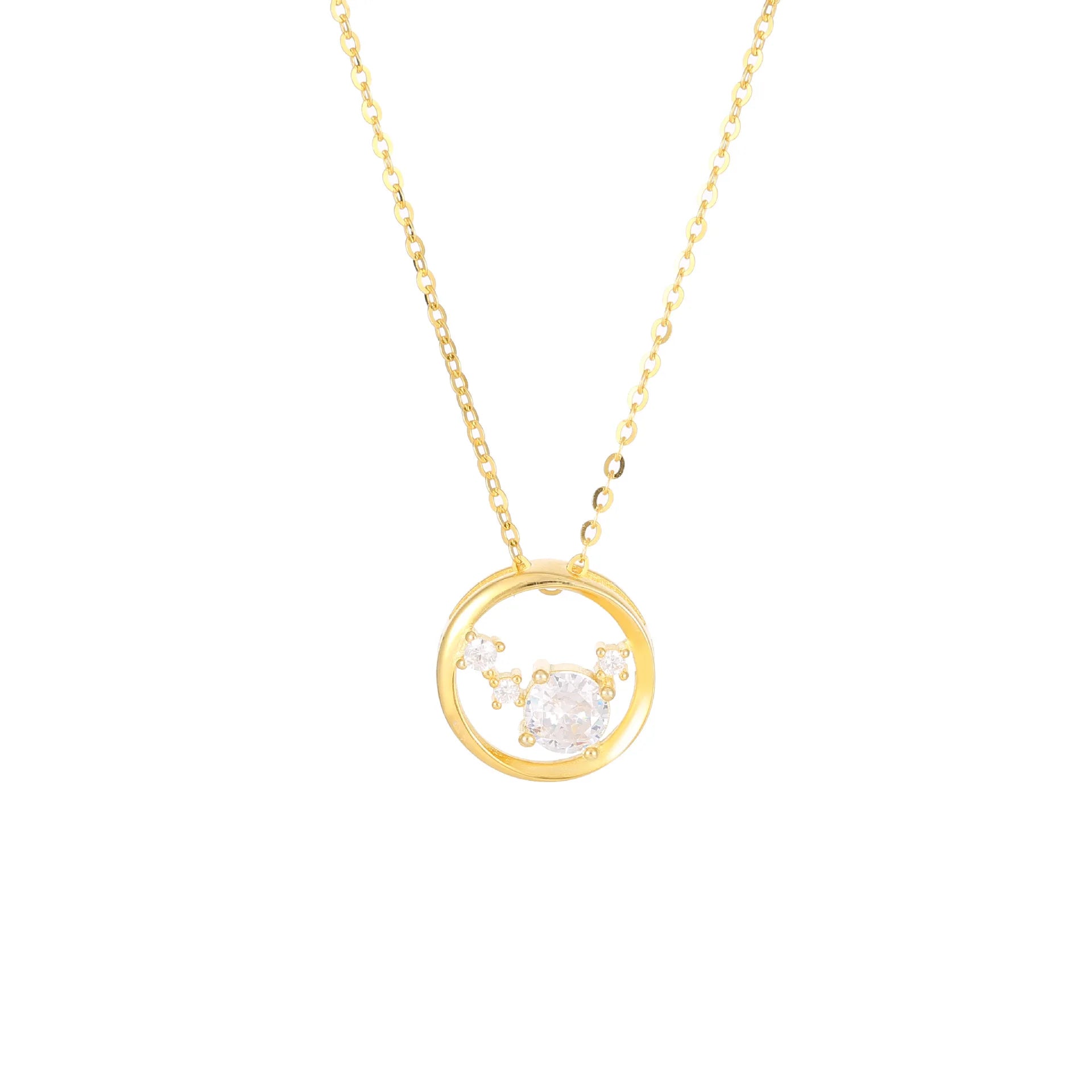 American European Fashion 925 Sterling Silver Necklace Big Dipper Zircon Round Circle Pendant Gold Plated Necklaces