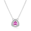 YILUN 925 Sterling Silver Pink CZ Pendant Necklace Rhodium Plated Cubic Zirconia Halo Heart Necklace for Women's Jewelry Gift