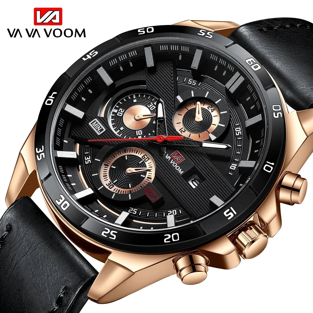 2023 New VAVA VOOM 216 Watch for Men Fashion Leather Band Quartz Watches Sports Waterproof Casual Business Luxury Chronograph