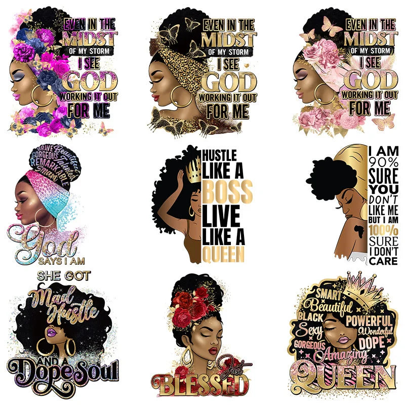 Sewill Colorful Black Girl Design Custom Glitter Screen Printed Heat Transfer for Clothing