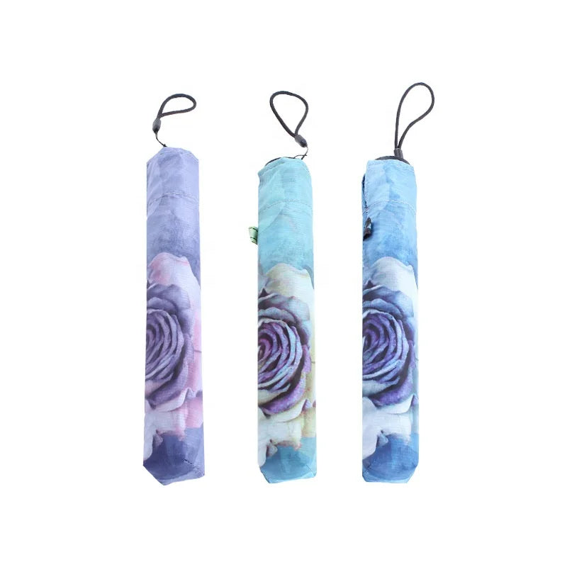 Ultra Light 96g Travel Mini Pocket Three Folding Umbrella Flower Printing Gift Umbrella Support Custom LOGO
