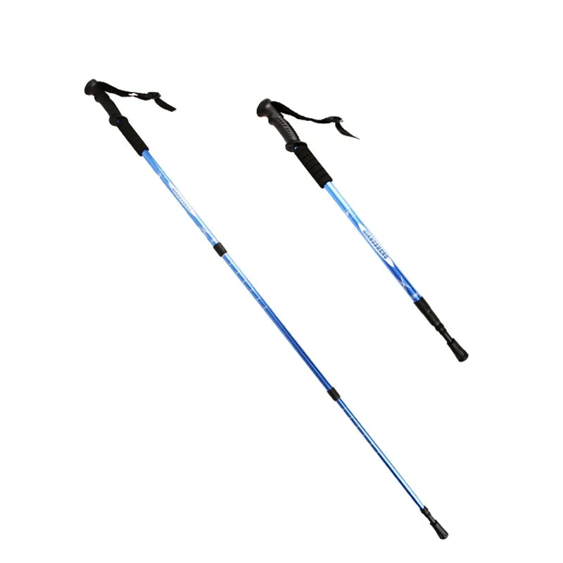 Aluminum Alloy Lightweight Foldable Telescopic Walking Stick with Rubber Handle Iron Tip for Women Men Children Hiking Accessory