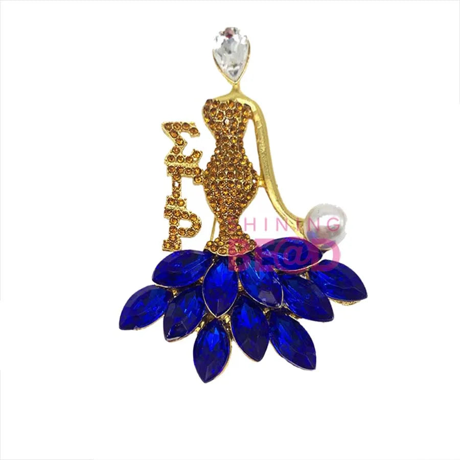 Popular Greek Mermaid  Zeta Phi Beta Brooch Sorority Blue Crystal  Gamma Rho Social Pin Rhinestone Jewelry Women Label