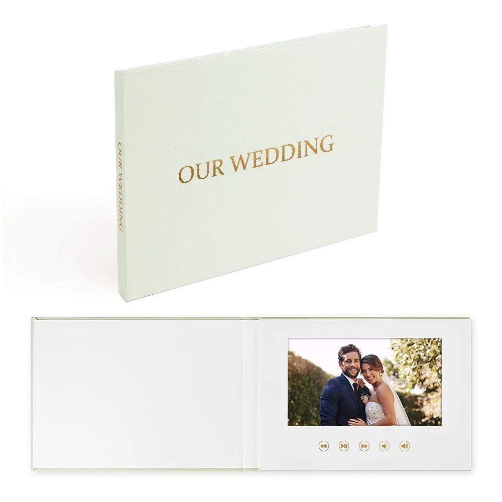 OEM Printing Wedding Invitation 7 Inch IPS Lcd Video Brochure Player Business Card with Gold Foil Invitation Memory Video Book