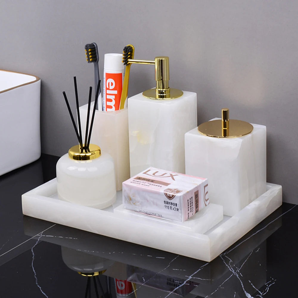 Factory Direct Custom Luxury Natural Marble Onyx Bathroom Accessories Set