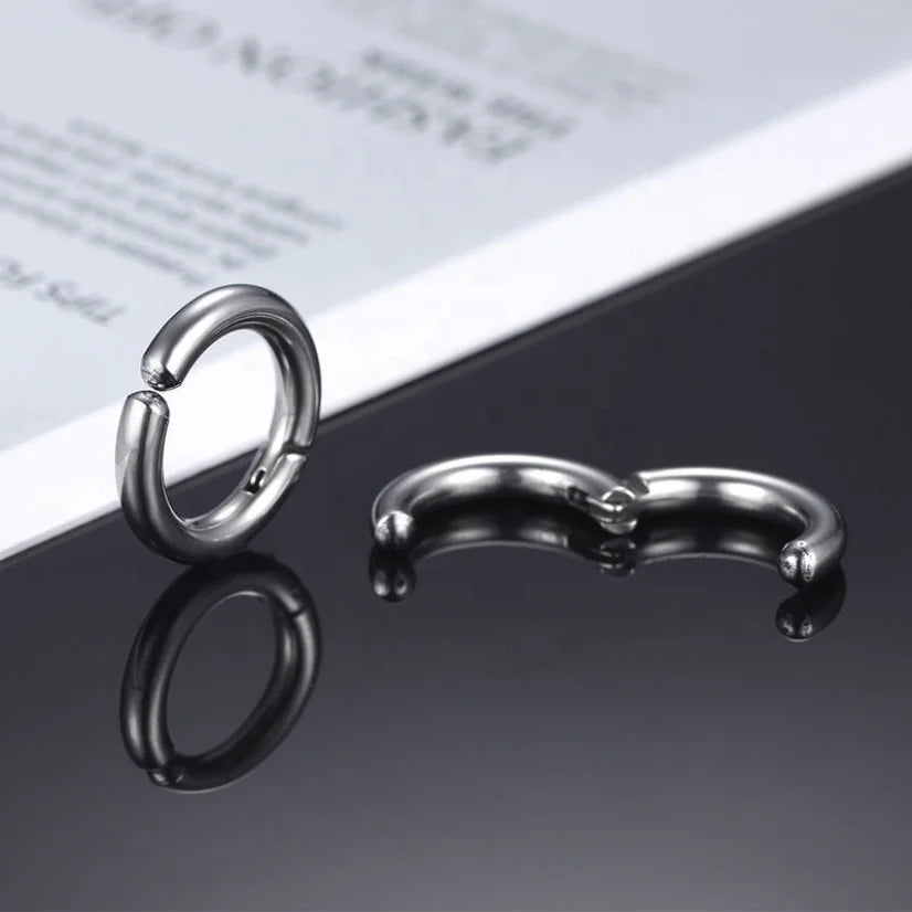 Earrings Without Ear Holes Women Men Punk Hoop Earrings Black Clip-On Earrings Stainless Steel Female Mens Jewellerngs 10/12/14m