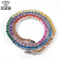 Fashion Hip Hop White Gold & Rhodium Plated Rainbow Color Diamond Tennis Chain 4mm Iced out Link Necklace for Anniversaries