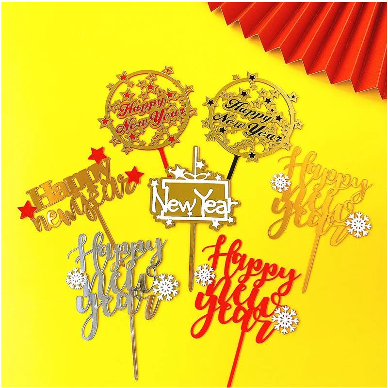 New Design Party Birthday Cake Accessory  Cake Decoration Acrylic Happy New Year Cake Topper