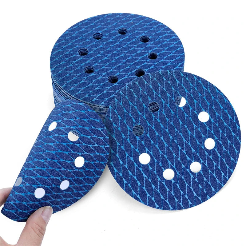 Hook and Loop Sanding Disc 5 Inch 8 Hole Blue Aluminum Oxide Anti Blocking Rhombus Sanding Discs for Wood Metal Sanding