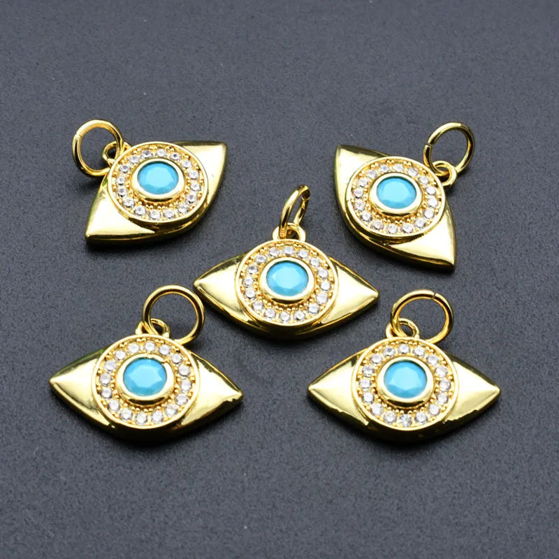Guangzhou Liwan Plaza Jewelry Wholesale Gold Plated Turquoise Blue CZ Setting Big Eye Charms for DIY Women Necklace