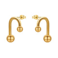 PVD 18K Gold Plated Stainless Steel Jewelry Geometric Bent Hook Steel Ball Stud Earrings Trendy for Women Earrings E231494